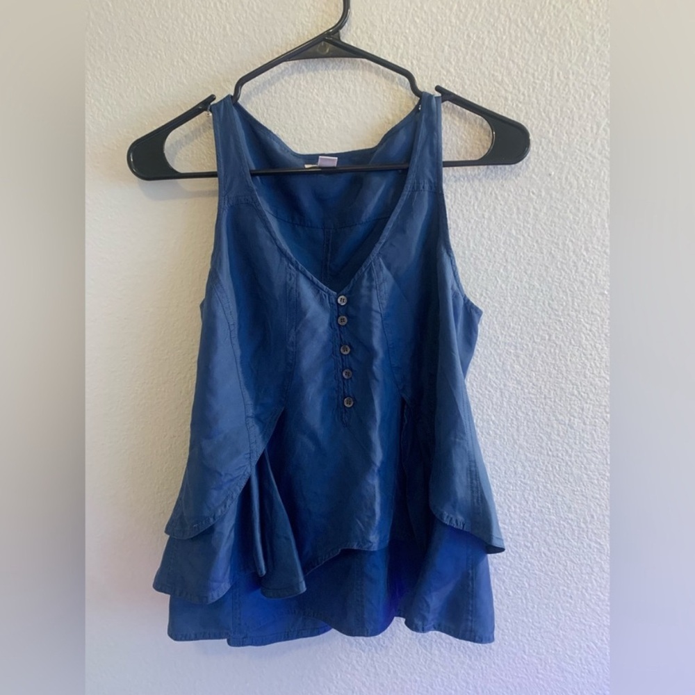 J Crew Blue Tiered Tank Size 2 100% Silk‎